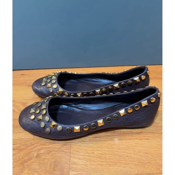 Tory Burch studded Lamb Leather Baller Flats Brown  8.5 - Picture 4 of 7